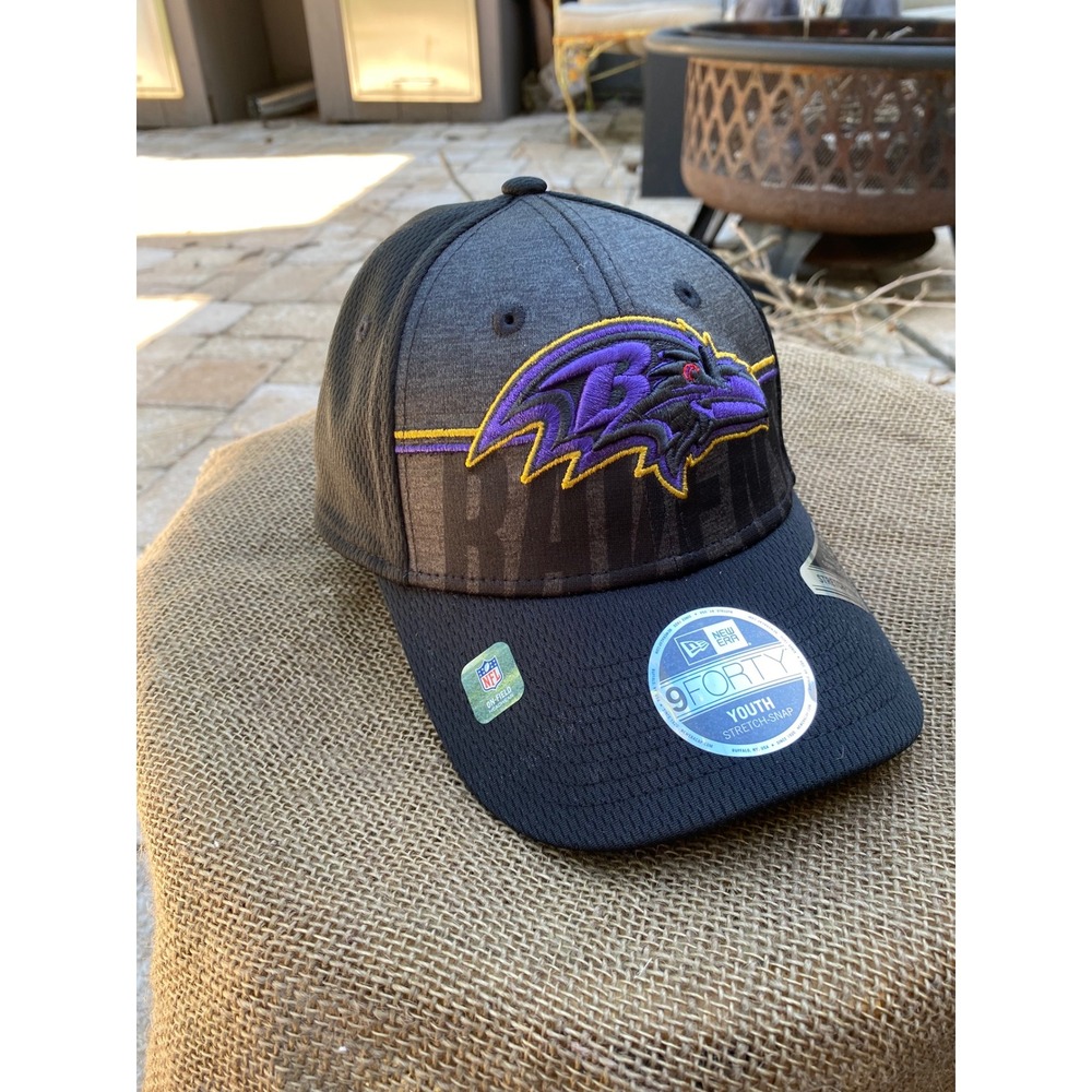 New Era 9FORTY Baltimore Ravens Youth Stretch-Snap Hat NFL On-Field Black Grey